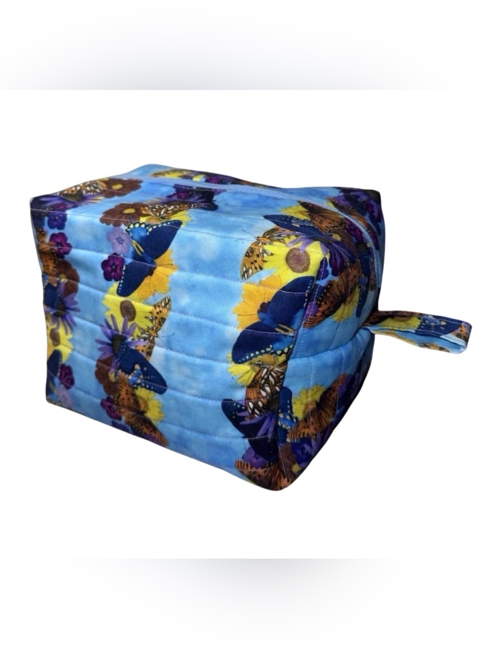 Handmade Quilted Butterfly Makeup/Toiletrie Travel Bag 5.5”x7.5x6”